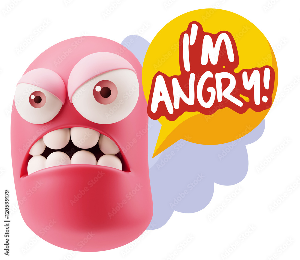 3d Illustration Angry Face Emoticon saying I'm Angry with Colorf 3d Illustration Angry Face Emoticon saying I'm Angry with Colorf