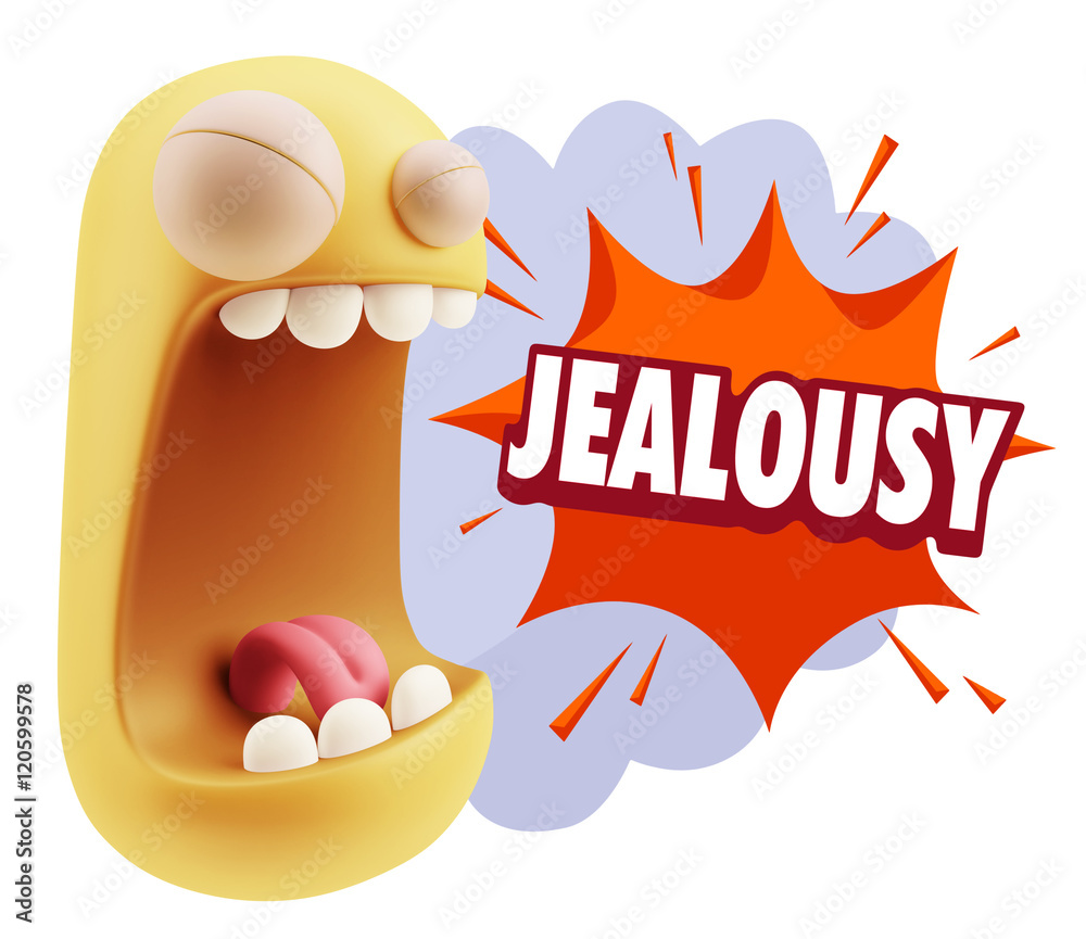 3d Illustration Angry Face Emoticon saying Jealousy with Colorfu 3d Illustration Angry Face Emoticon saying Jealousy with Colorfu