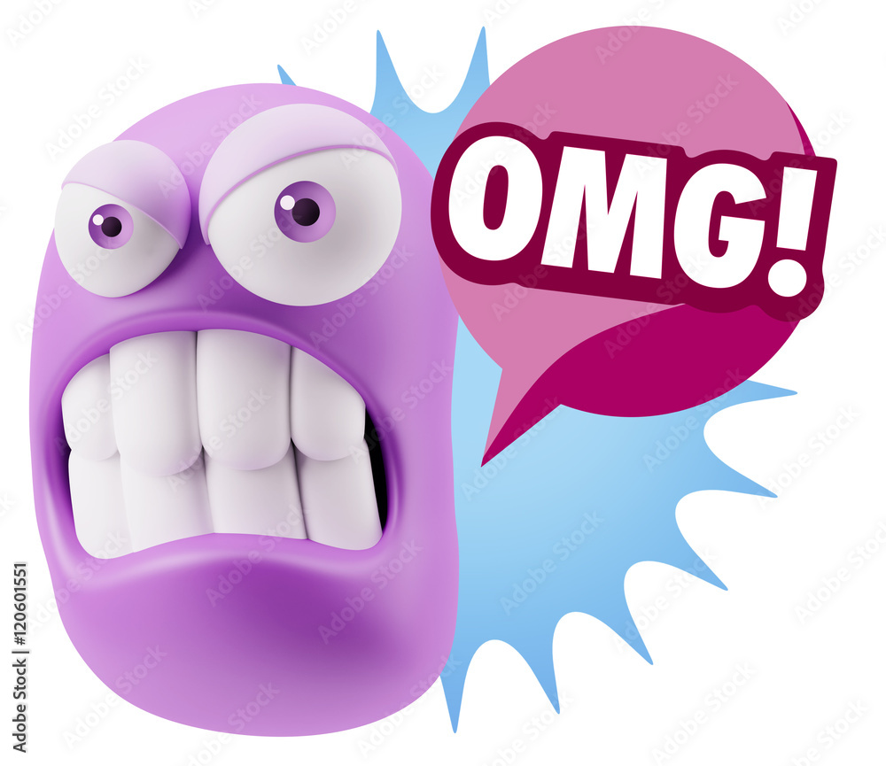 3d Illustration Angry Face Emoticon saying OMG with Colorful Spe 3d Illustration Angry Face Emoticon saying OMG with Colorful Spe