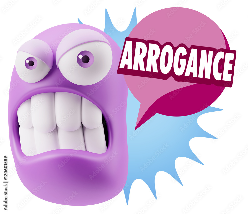 3d Illustration Angry Face Emoticon saying Arrogance with Colorf 3d Illustration Angry Face Emoticon saying Arrogance with Colorf