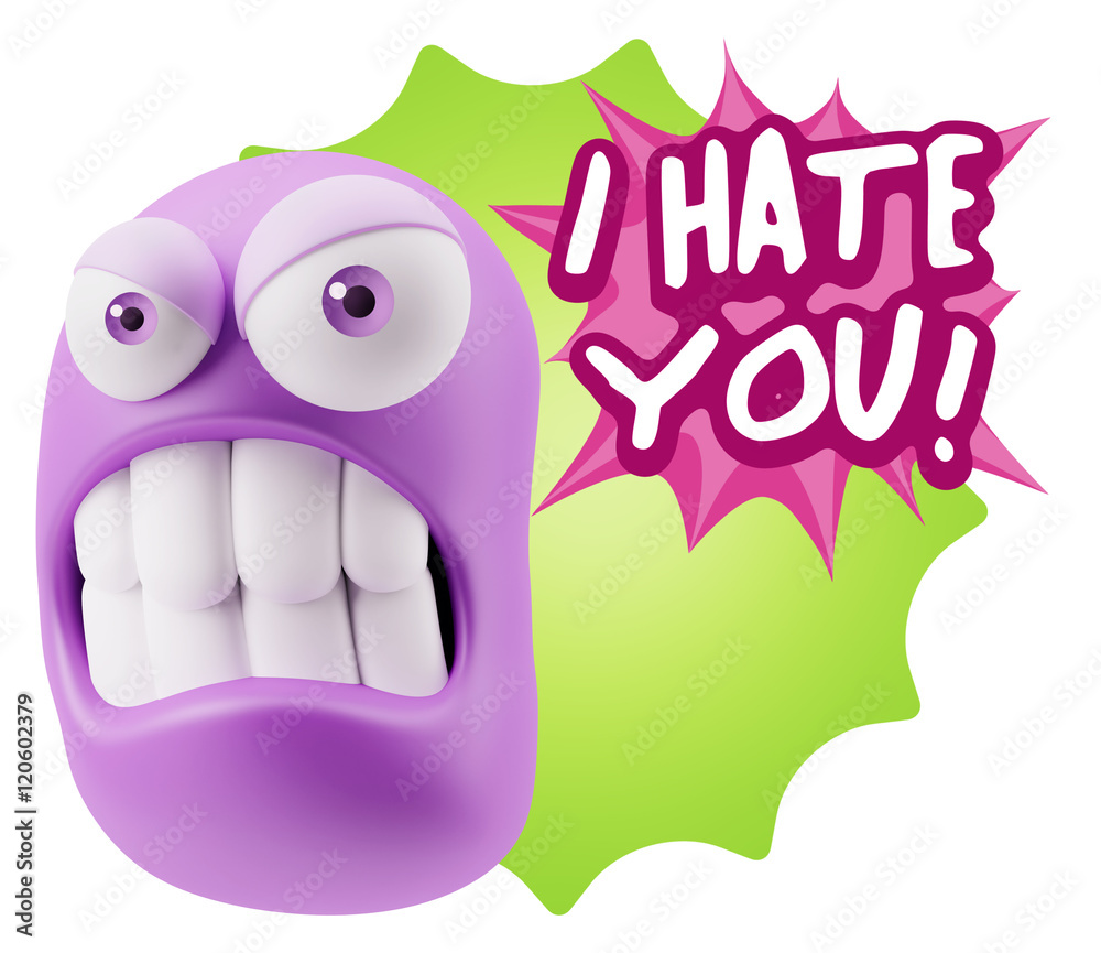 3d Illustration Angry Face Emoticon saying I Hate you with Color 3d Illustration Angry Face Emoticon saying I Hate you with Color