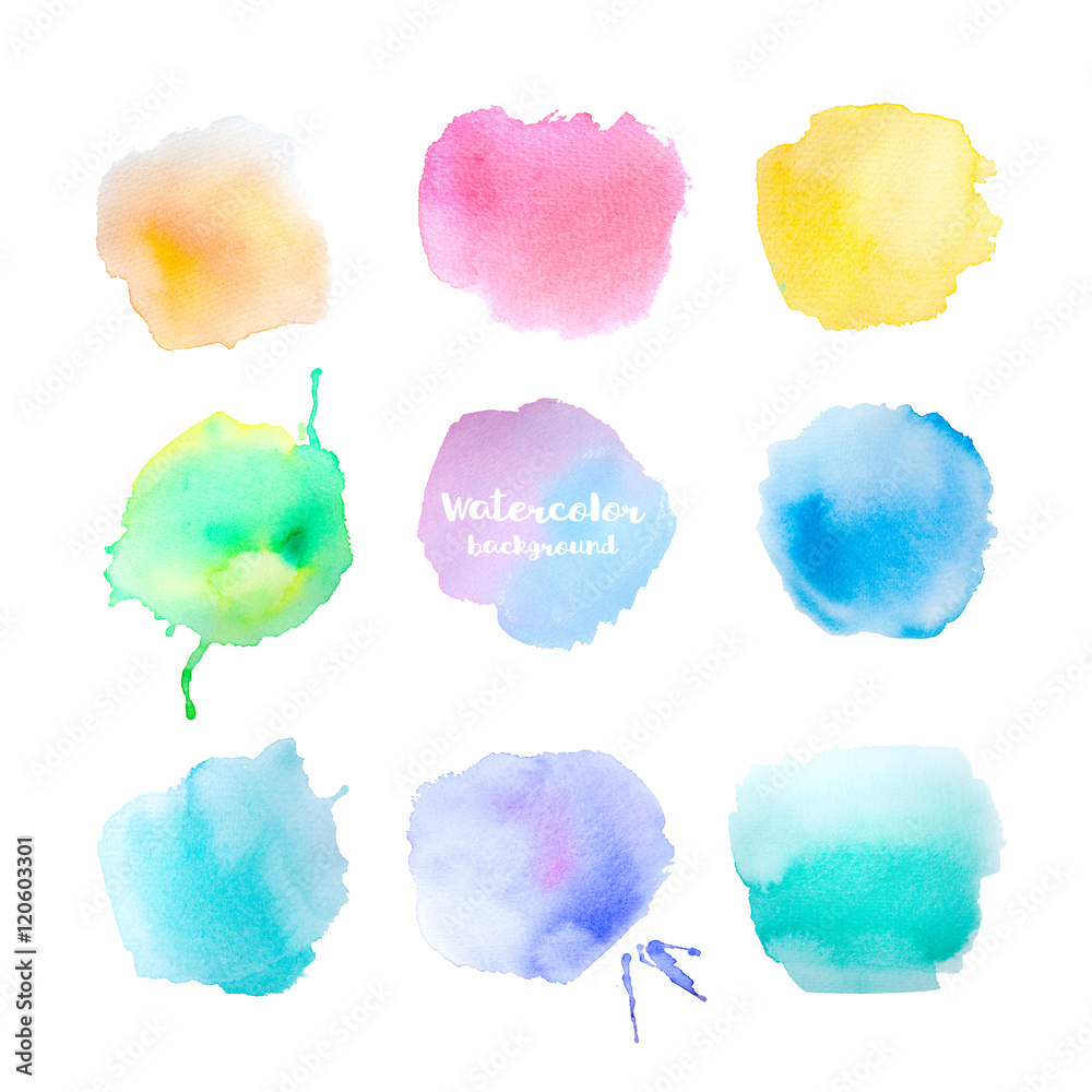 Hand Drawn  Set of Colorful Watercolor Stains. Watercolor Abstract Background