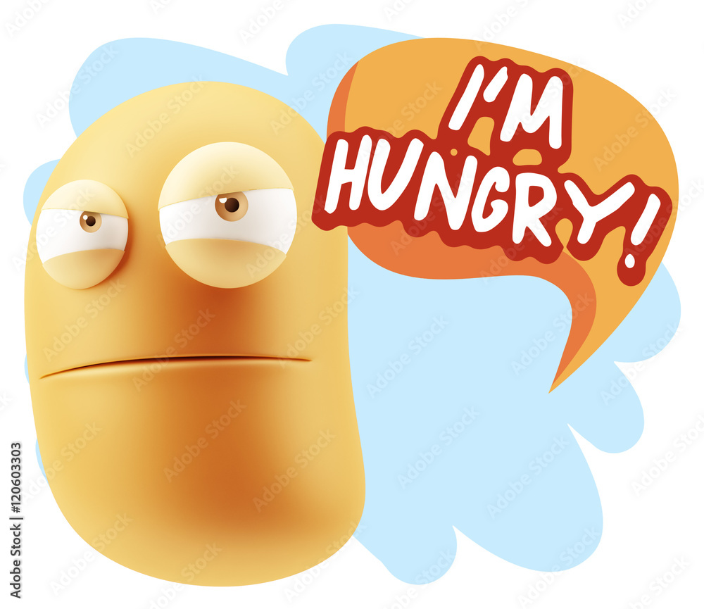 Obraz premium 3d Illustration Angry Face Emoticon saying I'm Hungry with Color