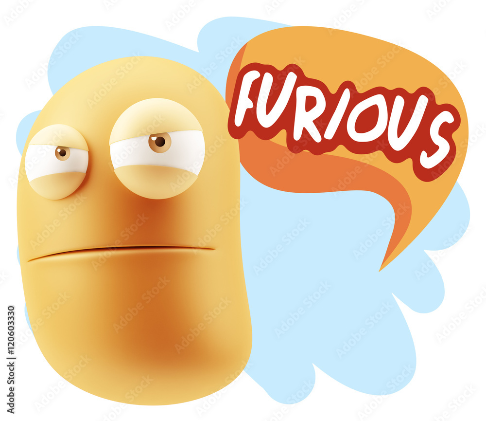 Obraz premium 3d Illustration Angry Face Emoticon saying Furious with Colorful