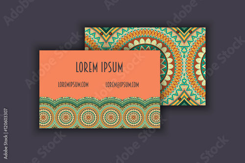 Vector vintage visiting card set. Floral mandala pattern and ornaments. Oriental design Layout. Islam  Arabic  Indian  ottoman motifs.