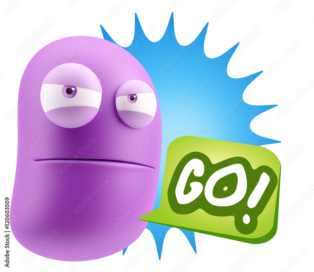 3d Illustration Angry Face Emoticon saying Go with Colorful Spee 3d Illustration Angry Face Emoticon saying Go with Colorful Spee