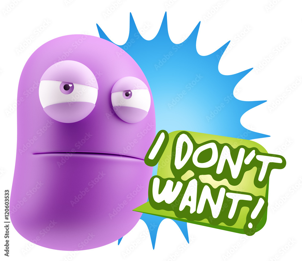 Naklejka premium 3d Illustration Angry Face Emoticon saying I Don't Want with Col