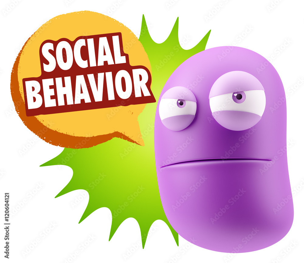 3d Illustration Angry Face Emoticon saying Social Behavior with