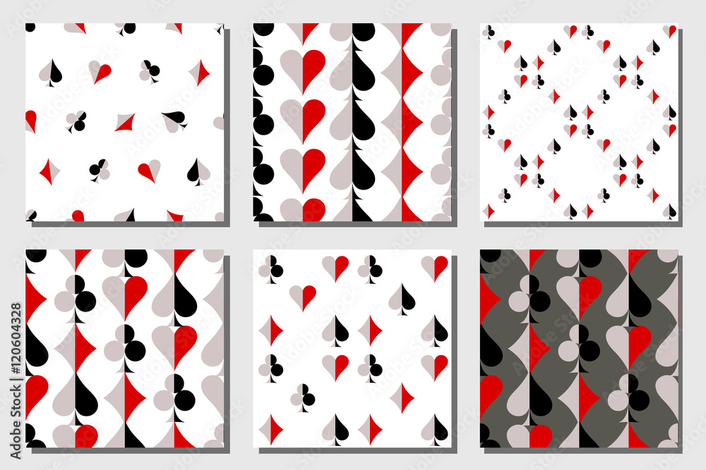 Set of seamless vector patterns with icons of playings cards. Endless ...