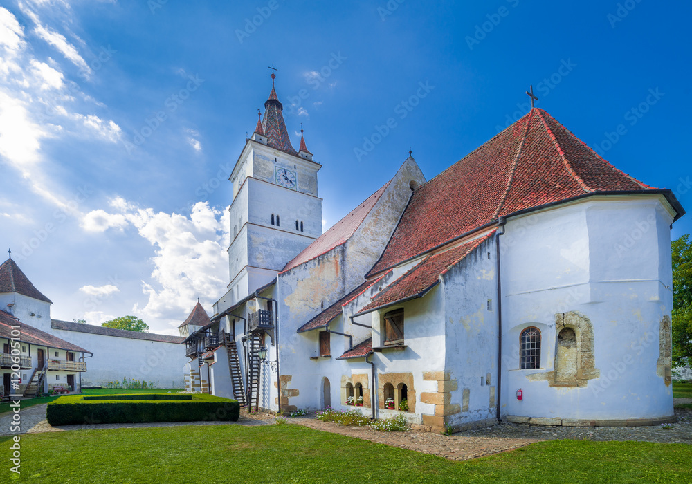 Medieval fortified church Harman (Hoonigburg) saxon village in Brasov city, Transylvania, Romania