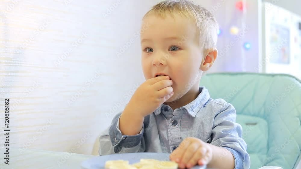 Little Boy Eat With Your Hands Banana Little Boy Eat With Your Hands Banana
