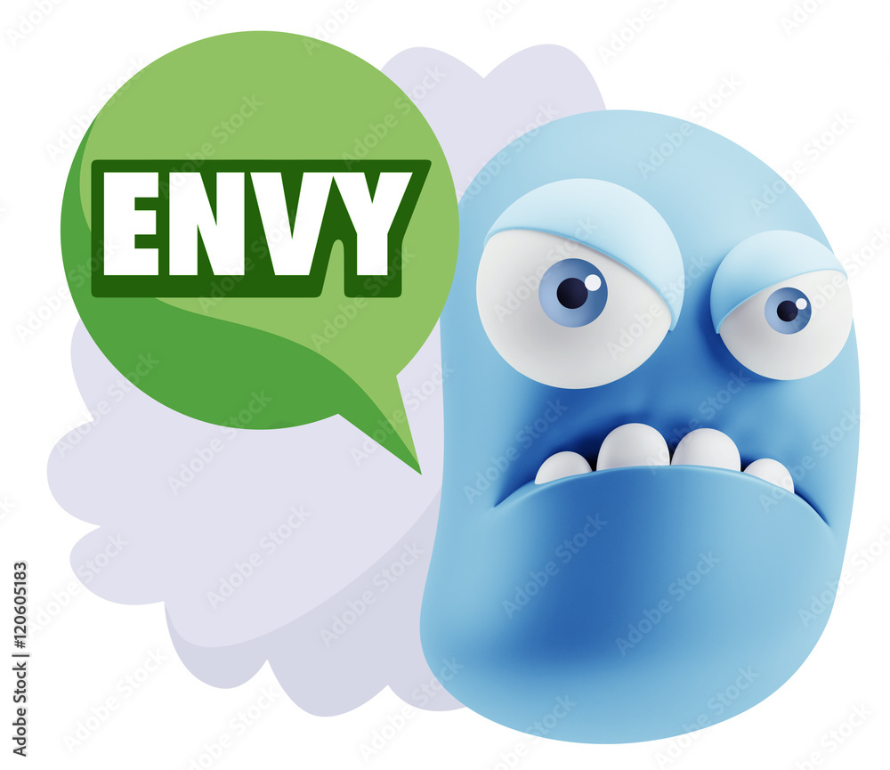 3d Illustration Angry Face Emoticon saying Envy with Colorful Sp