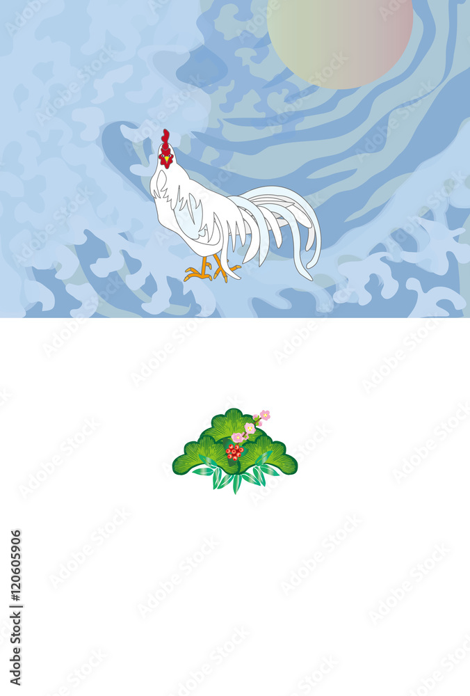 Vecteur Stock にわとりと波と日の出のイラストepsベクター年賀状テンプレート素材 Adobe Stock