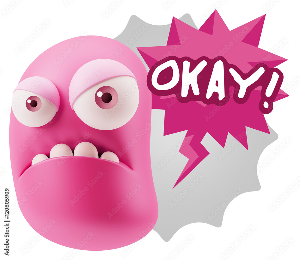 3d Illustration Angry Face Emoticon saying Okay with Colorful Sp 3d Illustration Angry Face Emoticon saying Okay with Colorful Sp