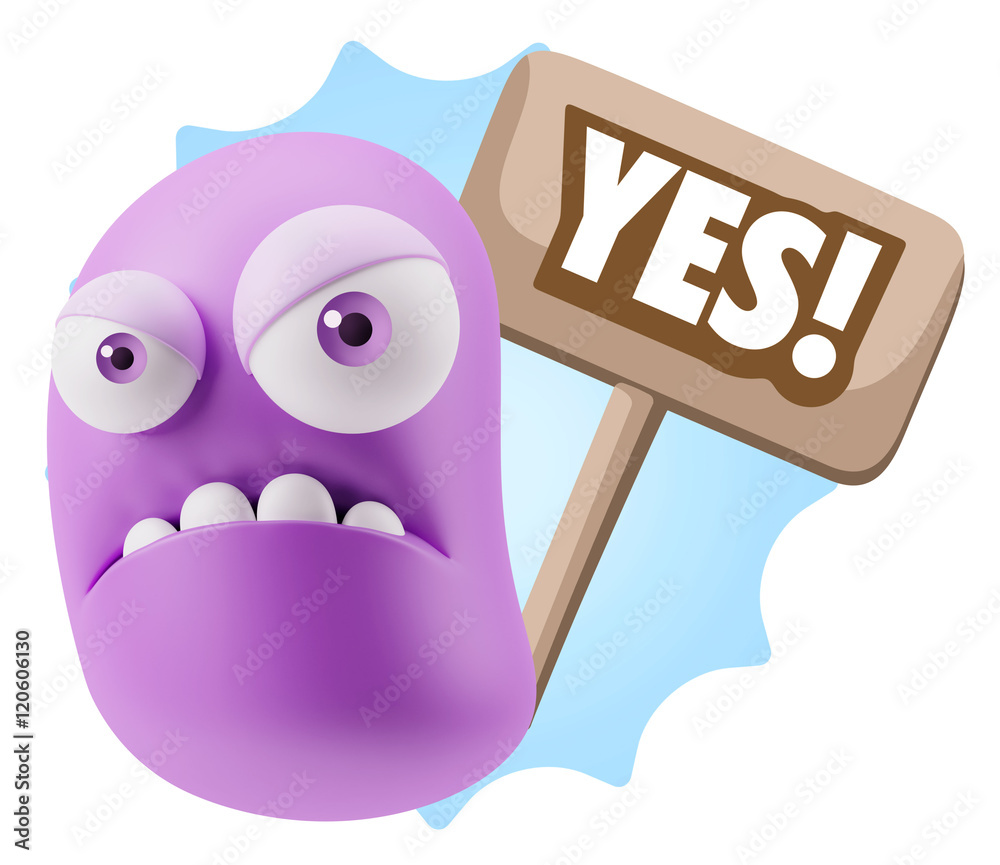 3d Illustration Angry Face Emoticon saying Yes with Colorful Spe 3d Illustration Angry Face Emoticon saying Yes with Colorful Spe