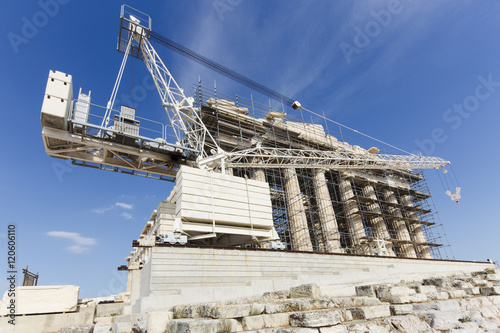 Background image of reconstruction of Parthenon in Acropolis, Athens, Greece