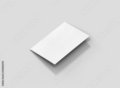 Photorealistic A4 Trifold Brochure Mockup, closed frontside, on light grey background. 3D illustration. High Resolution Texture. Mockup template ready for your design. 