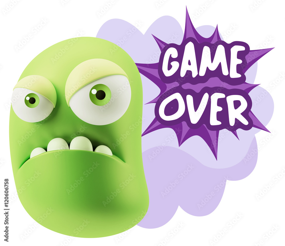Obraz premium 3d Illustration Angry Face Emoticon saying Game Over with Colorf