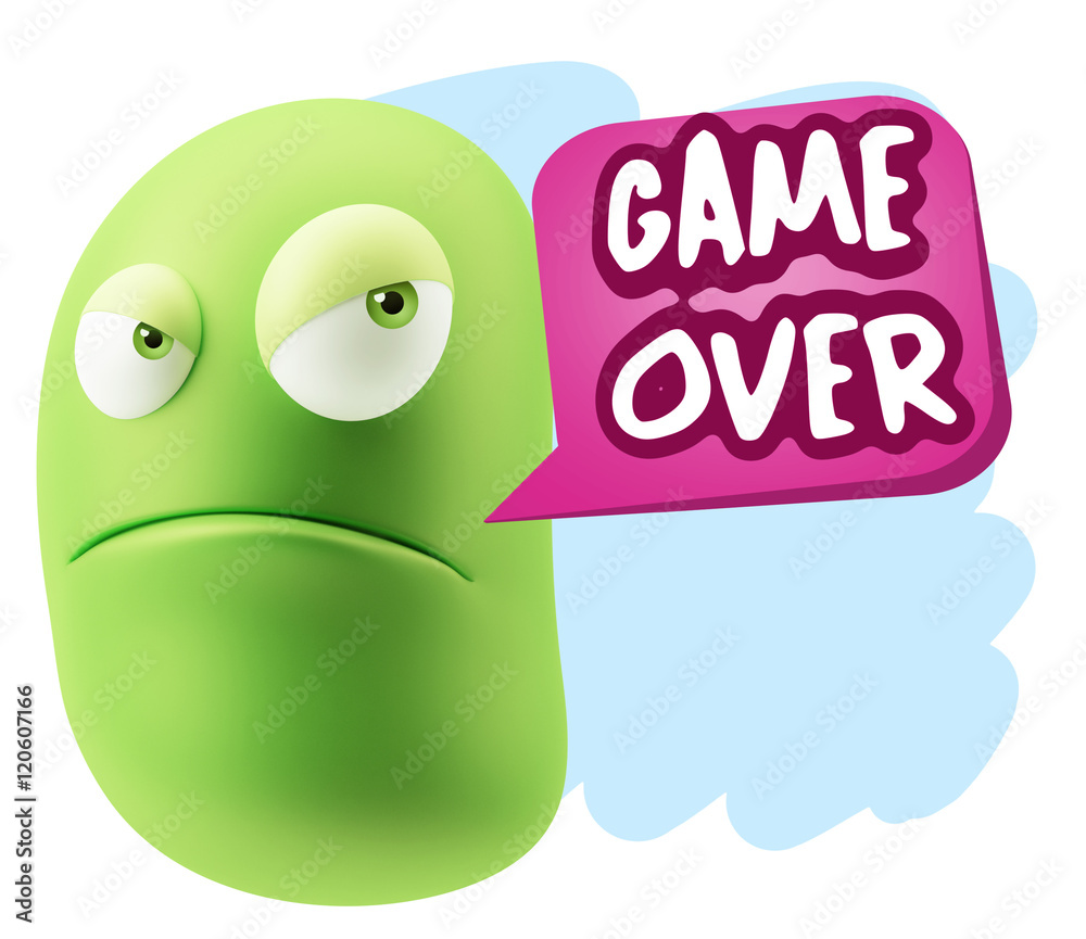 3d Illustration Angry Face Emoticon saying Game Over with Colorf 3d Illustration Angry Face Emoticon saying Game Over with Colorf