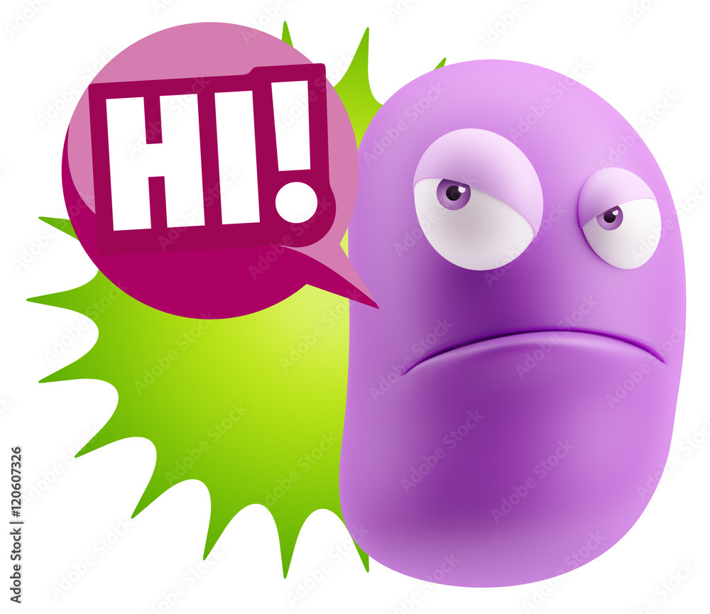 3d Illustration Angry Face Emoticon saying Hi with Colorful Spee 3d Illustration Angry Face Emoticon saying Hi with Colorful Spee