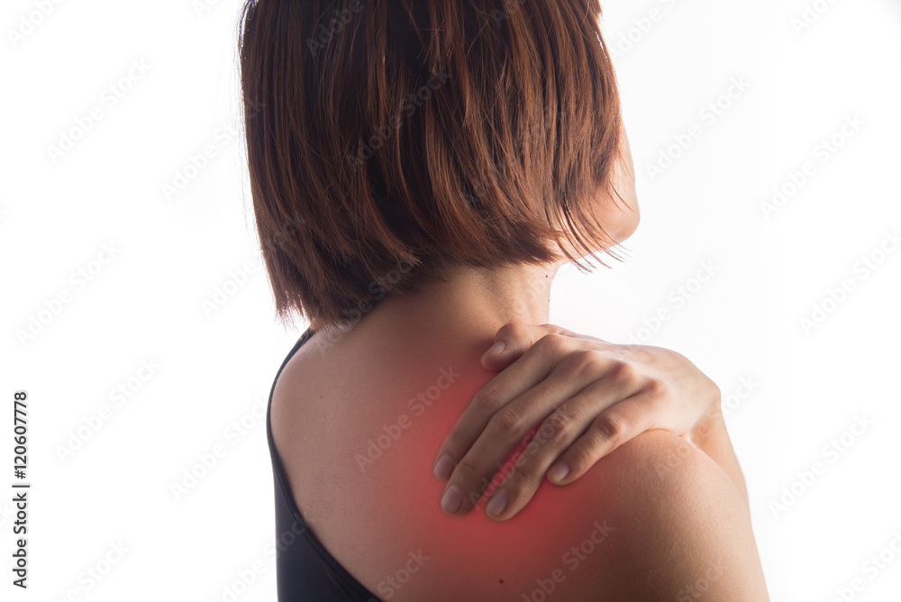 Woman has pain her back shoulder office syndrome disease Woman has pain her back shoulder office syndrome disease