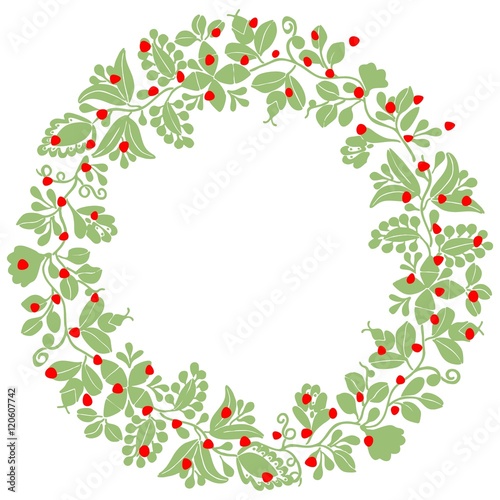 Green and red christmas vector wreath isolated on white background