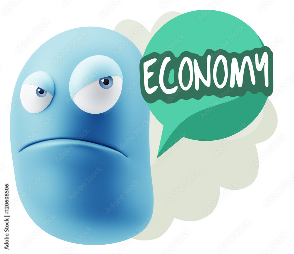 3d Illustration Angry Face Emoticon saying Economy with Colorful