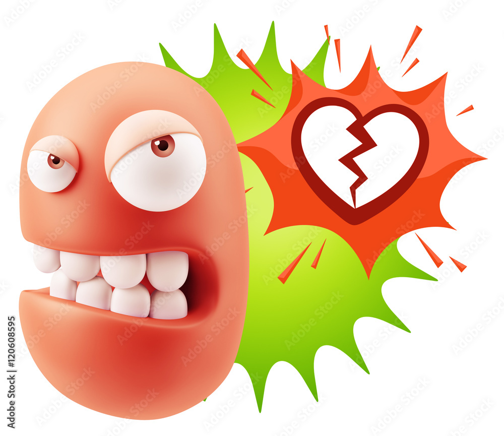 3d Illustration Angry Face Emoticon saying Heart Broken Icon wit 3d Illustration Angry Face Emoticon saying Heart Broken Icon wit