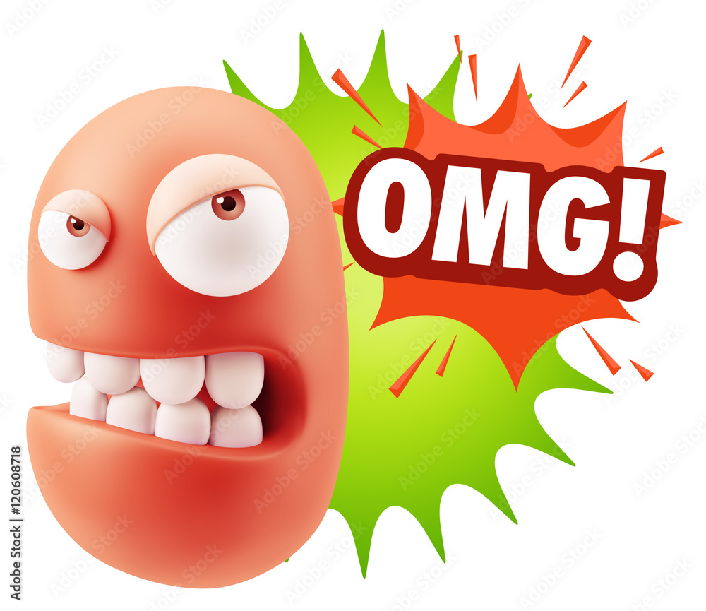 3d Illustration Angry Face Emoticon saying OMG with Colorful Spe 3d Illustration Angry Face Emoticon saying OMG with Colorful Spe