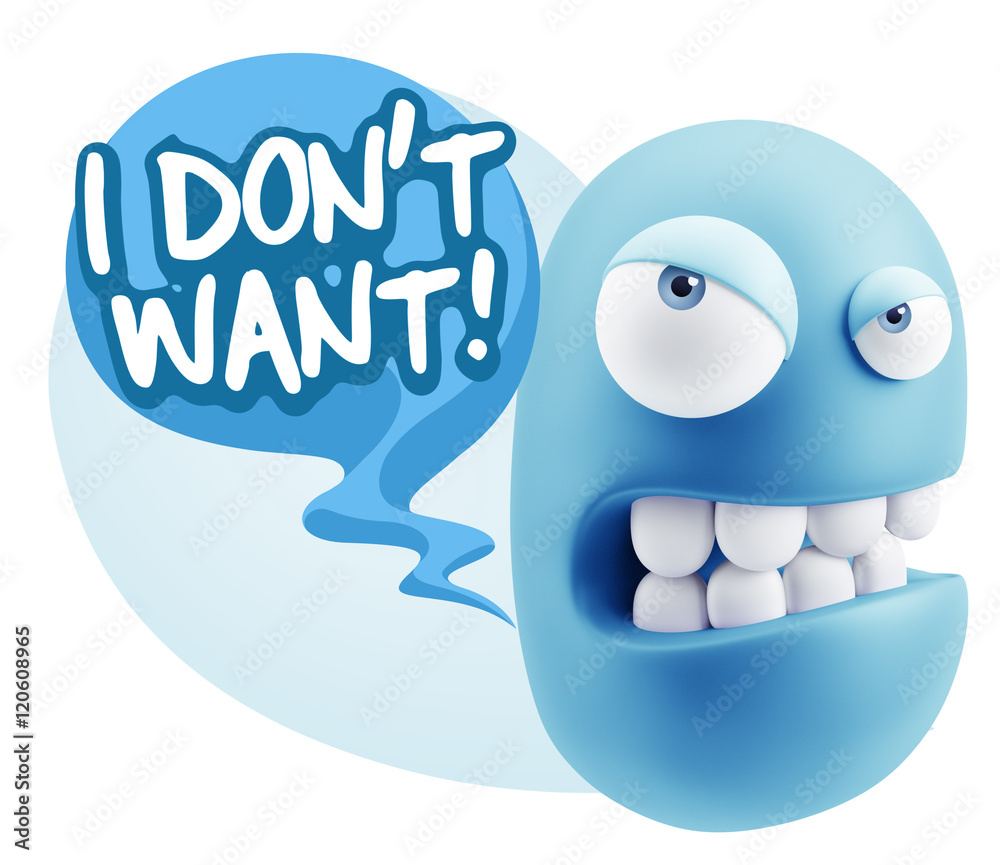 Fototapeta premium 3d Illustration Angry Face Emoticon saying I Don't Want with Col