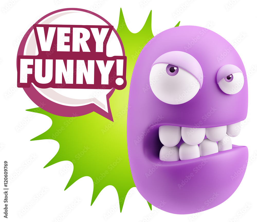 3d Illustration Angry Face Emoticon saying Very Funny with Color 3d Illustration Angry Face Emoticon saying Very Funny with Color