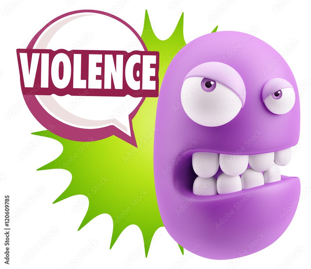 3d Illustration Angry Face Emoticon saying Violence with Colorfu 3d Illustration Angry Face Emoticon saying Violence with Colorfu