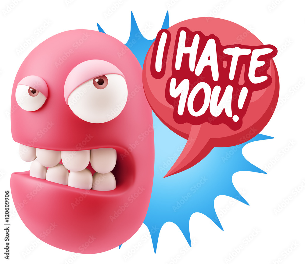 3d Illustration Angry Face Emoticon saying I Hate you with Color 3d Illustration Angry Face Emoticon saying I Hate you with Color