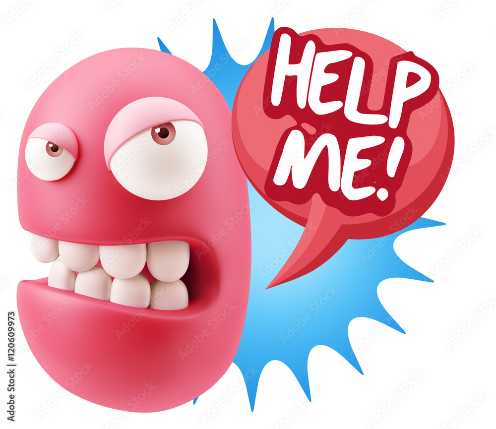 3d Illustration Angry Face Emoticon saying Help me with Colorful 3d Illustration Angry Face Emoticon saying Help me with Colorful