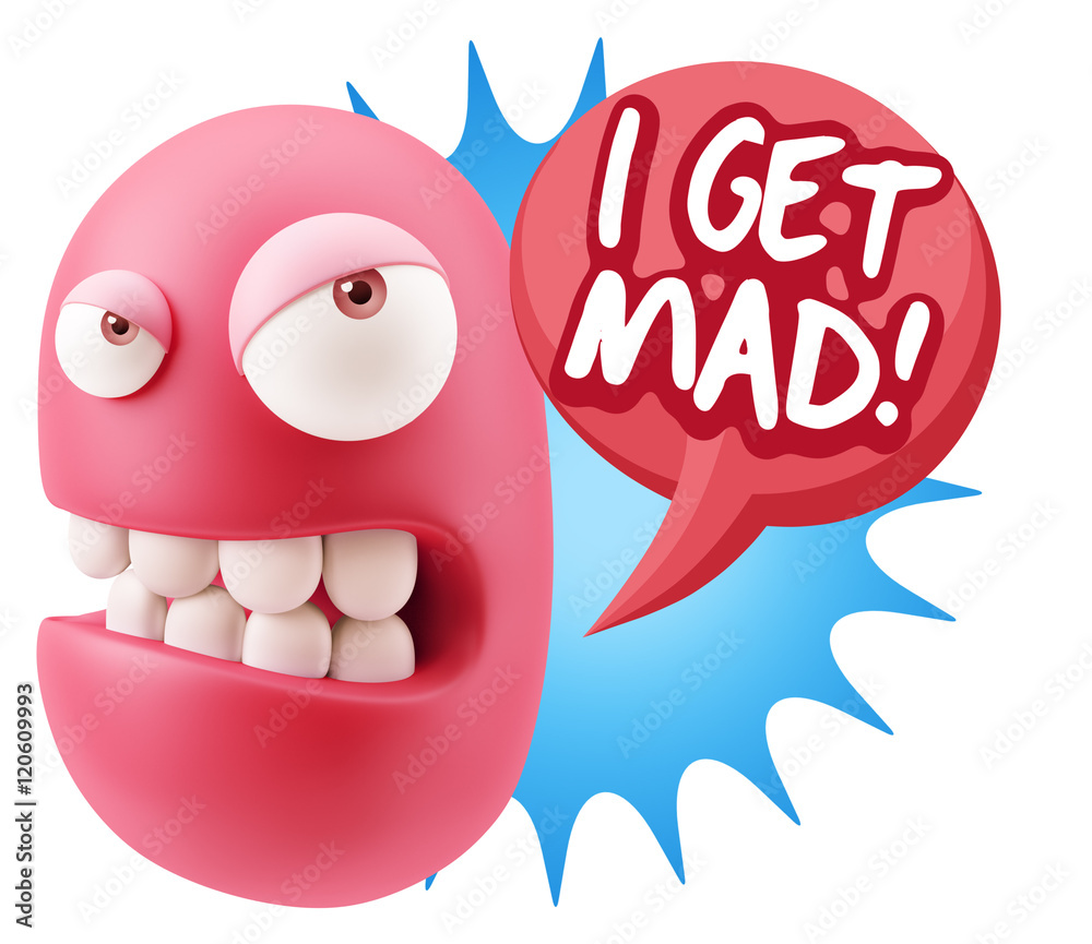 3d Illustration Angry Face Emoticon saying I Get Mad with Colorf 3d Illustration Angry Face Emoticon saying I Get Mad with Colorf