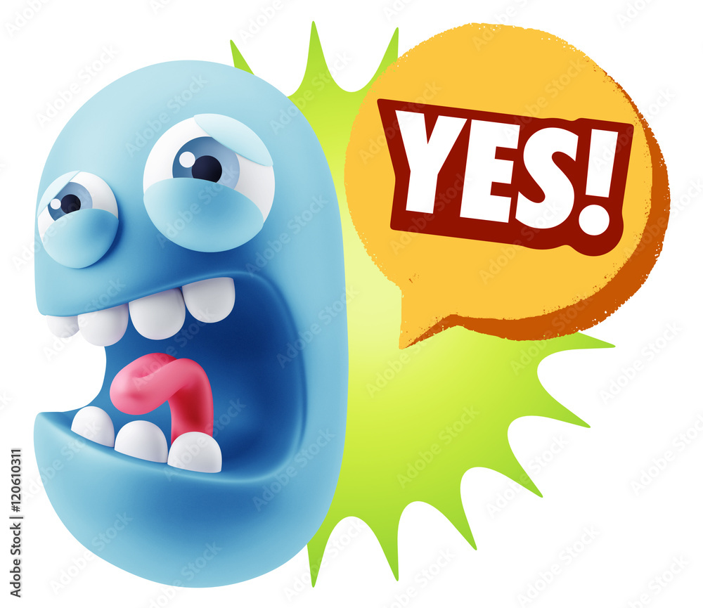 3d Illustration Angry Face Emoticon saying Yes with Colorful Spe 3d Illustration Angry Face Emoticon saying Yes with Colorful Spe