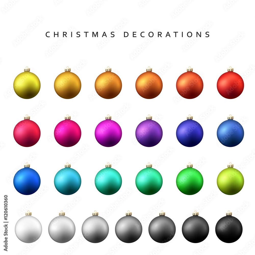 Christmas decoration balls range. Matt shade Christmas balls isolated on a white background realistic vector illustration