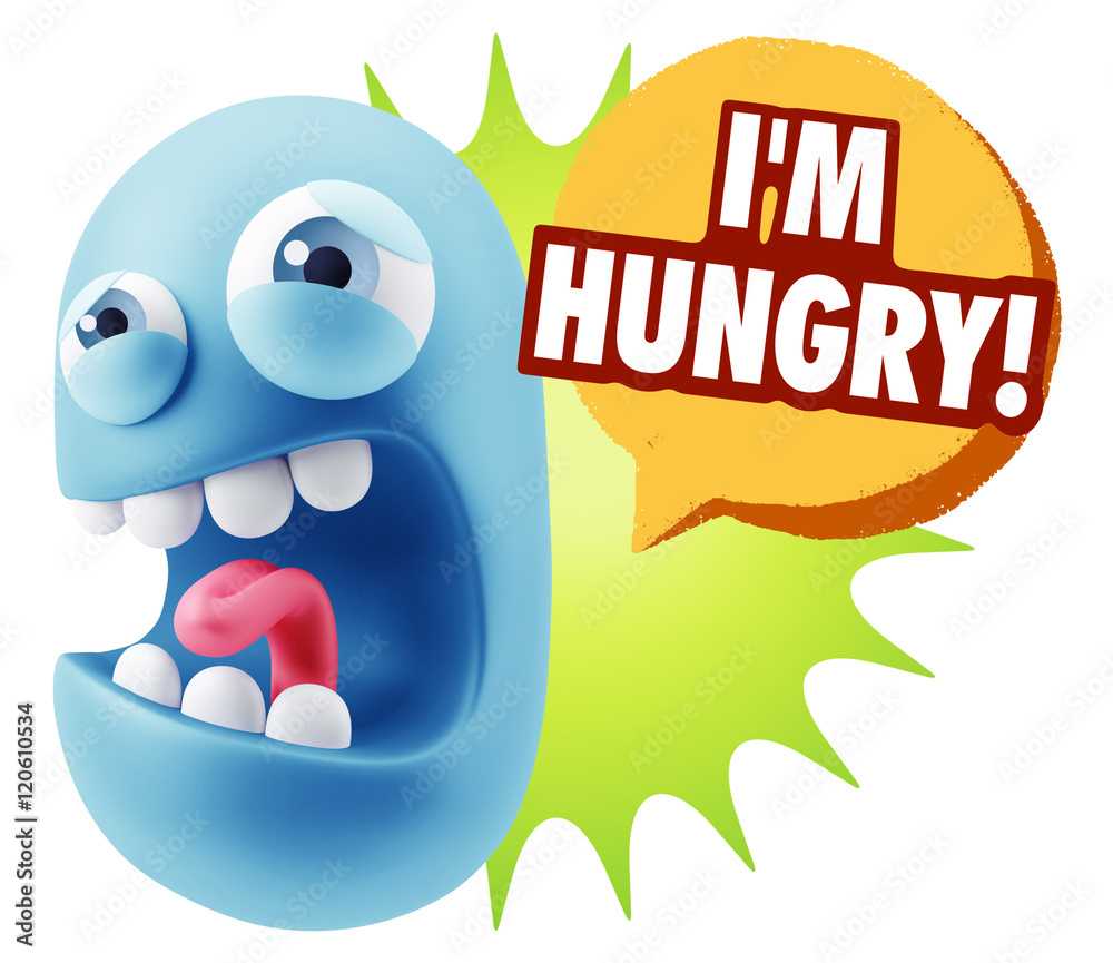 3d Illustration Angry Face Emoticon saying I'm Hungry with Color 3d Illustration Angry Face Emoticon saying I'm Hungry with Color