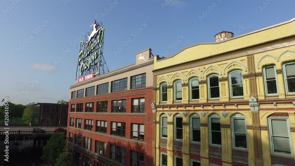  Portland, Oregon, May 12, 2015: Aerial shot of Portland Oregon sign 