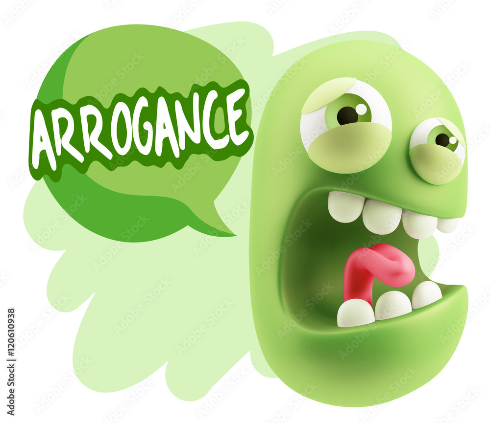 3d Illustration Angry Face Emoticon saying Arrogance with Colorf 3d Illustration Angry Face Emoticon saying Arrogance with Colorf