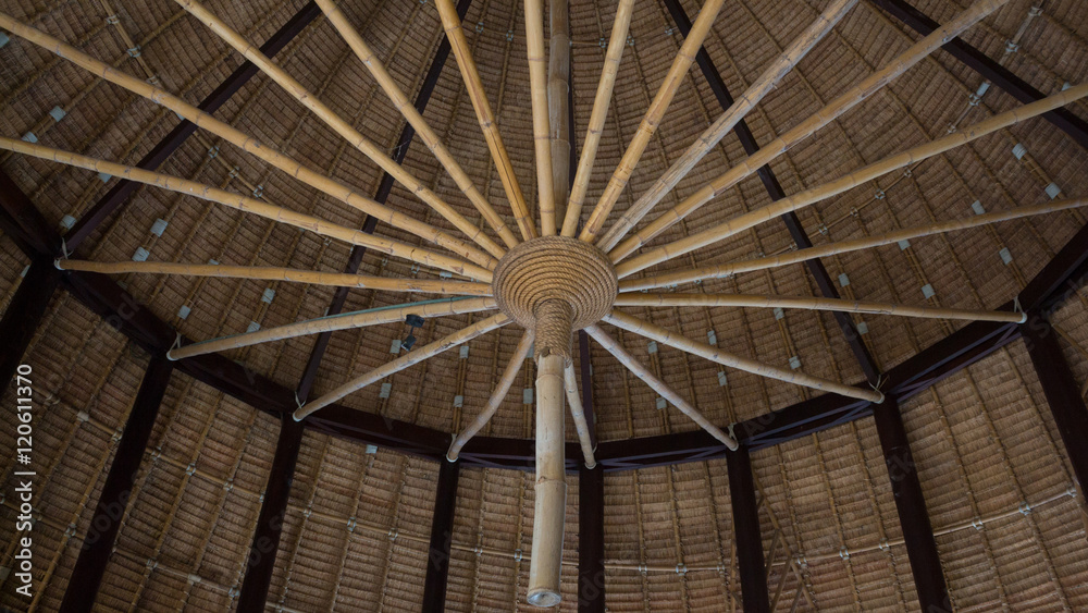 close up frame structure on top of bamboo roof