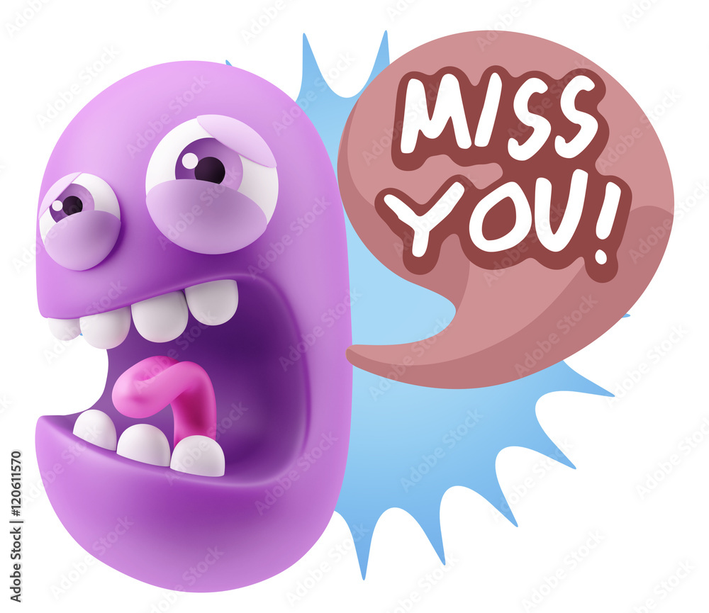 Obraz premium 3d Illustration Angry Face Emoticon saying Miss You with Colorfu