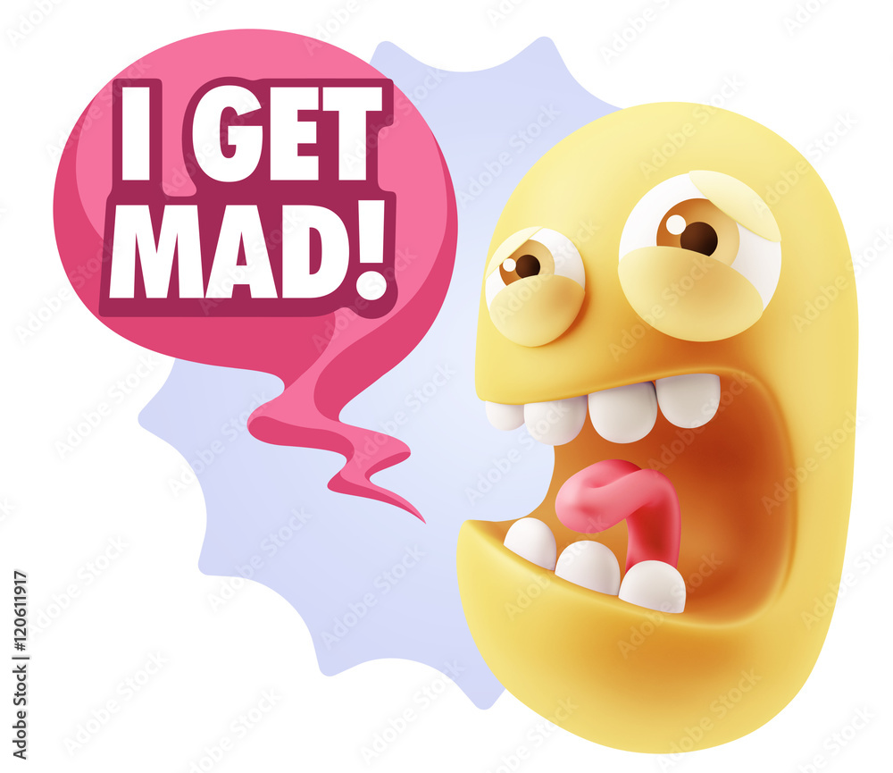 3d Illustration Angry Face Emoticon saying I Get Mad with Colorf 3d Illustration Angry Face Emoticon saying I Get Mad with Colorf
