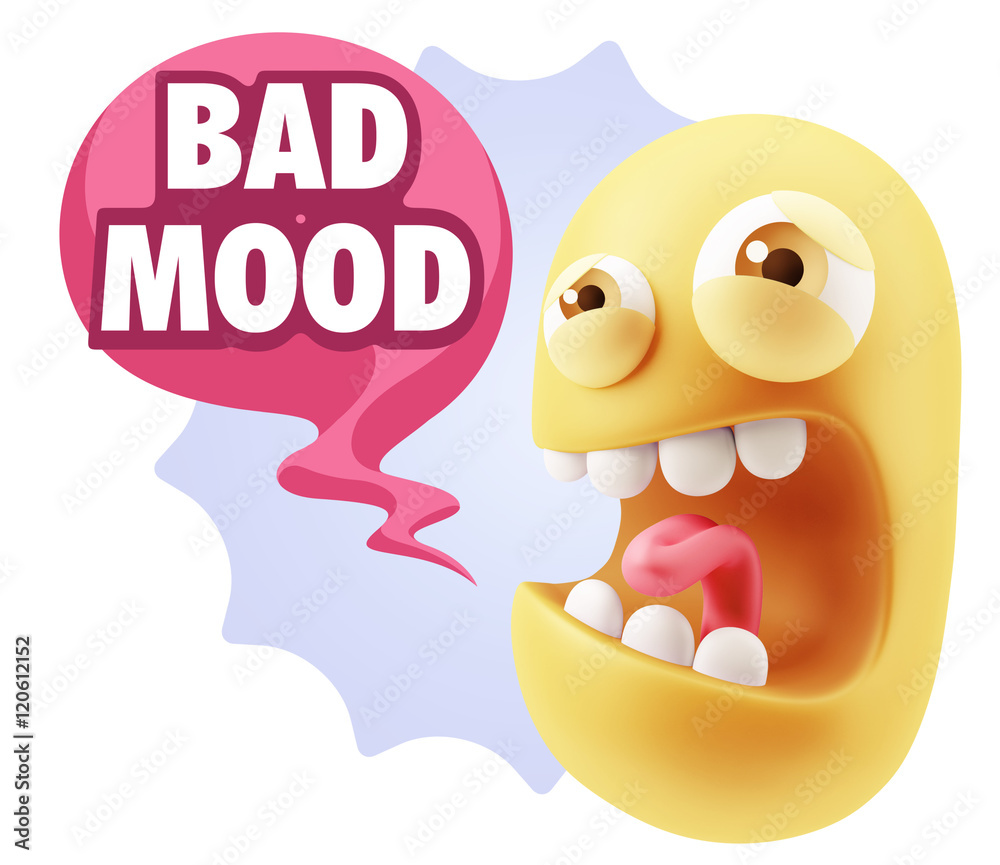 3d Illustration Angry Face Emoticon saying Bad Mood with Colorfu