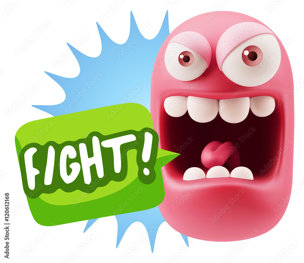 3d Illustration Angry Face Emoticon saying Fight with Colorful S 3d Illustration Angry Face Emoticon saying Fight with Colorful S
