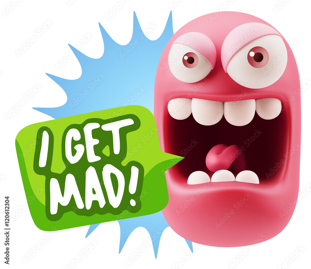 3d Illustration Angry Face Emoticon saying I Get Mad with Colorf 3d Illustration Angry Face Emoticon saying I Get Mad with Colorf