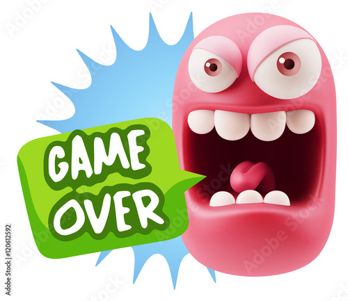 3d Illustration Angry Face Emoticon saying Game Over with Colorf