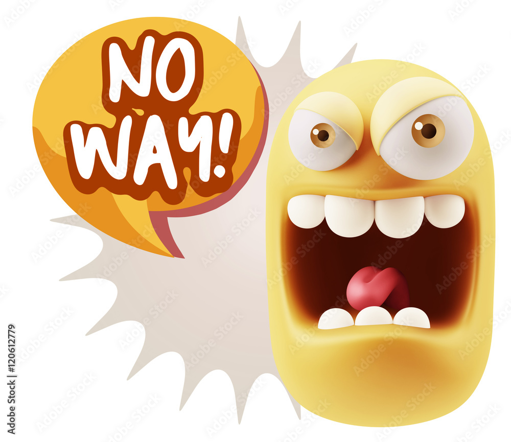 3d Illustration Angry Face Emoticon saying No Way with Colorful 3d Illustration Angry Face Emoticon saying No Way with Colorful