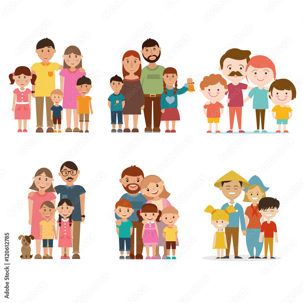A set of happy families, vector illustration. A set of happy families, vector illustration.