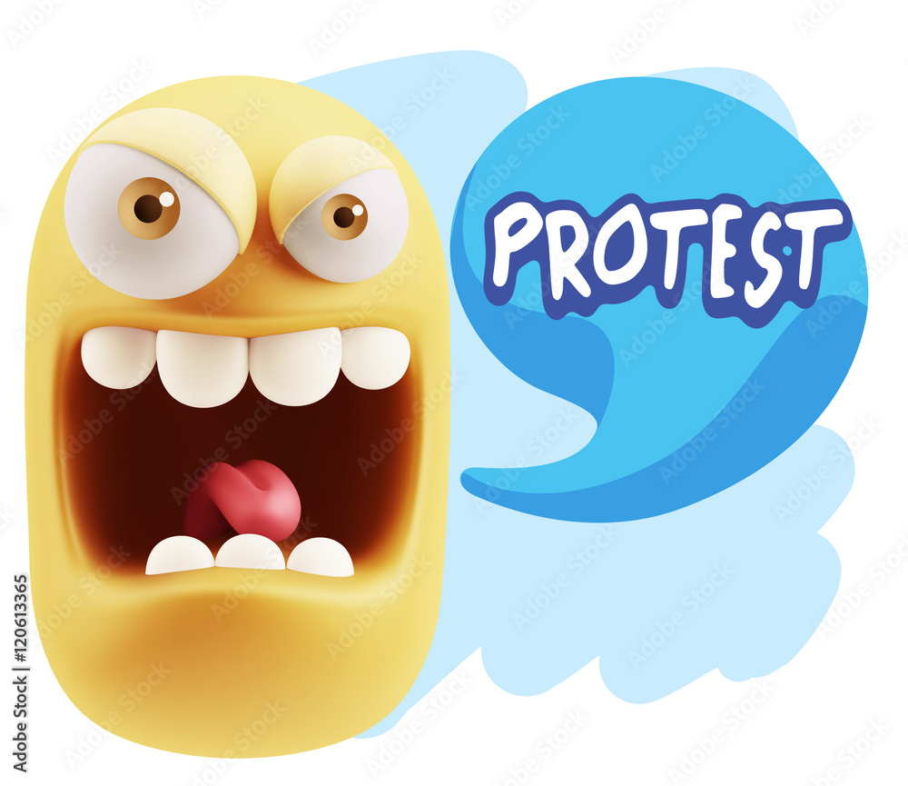 Obraz premium 3d Illustration Angry Face Emoticon saying Protest with Colorful